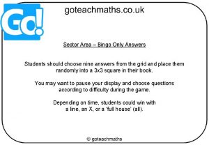 Sector Area Bingo Only Answers Students should choose