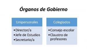 rganos de Gobierno Unipersonales Colegiados Directora Jefe de