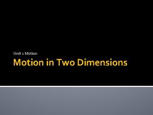 Unit 1 Motion in Two Dimensions Motion in