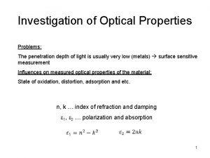 Investigation of Optical Properties Problems The penetration depth