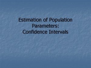 Estimation of Population Parameters Confidence Intervals Learning Objectives