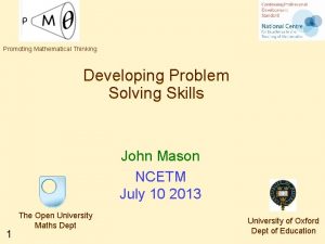 Promoting Mathematical Thinking Developing Problem Solving Skills John