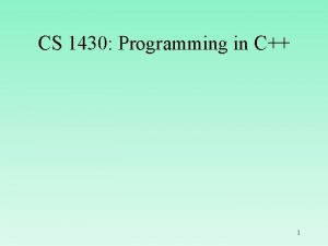 CS 1430 Programming in C 1 Enumeration Data