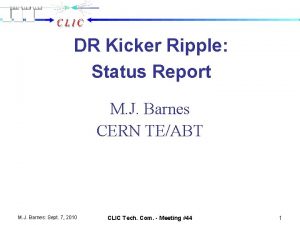 DR Kicker Ripple Status Report M J Barnes