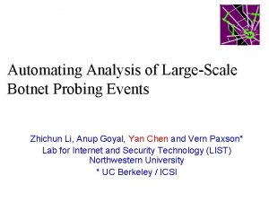 Automating Analysis of LargeScale Botnet Probing Events Zhichun