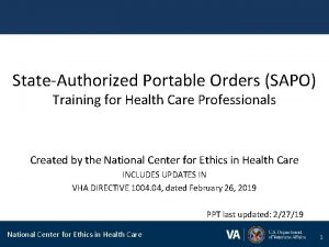 StateAuthorized Portable Orders SAPO Training for Health Care