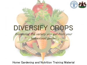 3 DIVERSIFY CROPS Increasing the variety you get