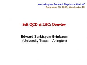 Workshop on Forward Physics at the LHC December