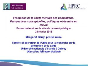 Promotion de la sant mentale des populations Perspectives