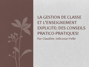 LA GESTION DE CLASSE ET LENSEIGNEMENT EXPLICITE DES