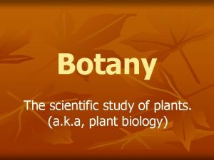 Botany The scientific study of plants a k