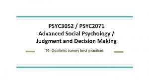 PSYC 3052 PSYC 2071 Advanced Social Psychology Judgment