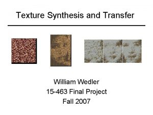 Texture Synthesis and Transfer William Wedler 15 463