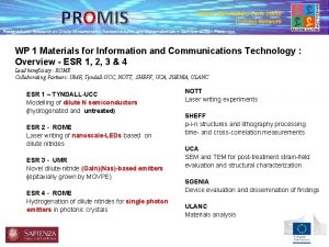 PROMIS A Marie SkodowskaCurie Initial Training Network Postgraduate