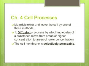 Ch 4 Cell Processes Materials enter and leave