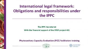 International legal framework Obligations and responsibilities under the