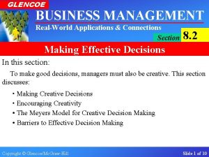 GLENCOE BUSINESS MANAGEMENT RealWorld Applications Connections Section 8