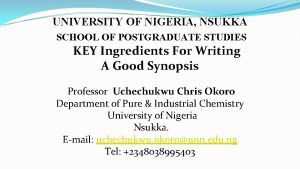 UNIVERSITY OF NIGERIA NSUKKA SCHOOL OF POSTGRADUATE STUDIES