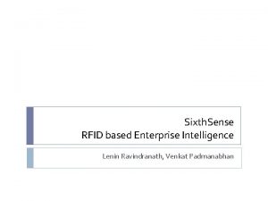 Sixth Sense RFID based Enterprise Intelligence Lenin Ravindranath