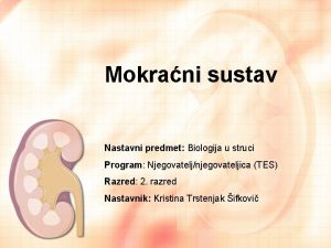 Mokrani sustav Nastavni predmet Biologija u struci Program