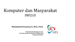 Komputer dan Masyarakat INF 210 Mohammad Nasucha S