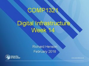COMP 1321 Digital Infrastructure Week 14 Richard Henson