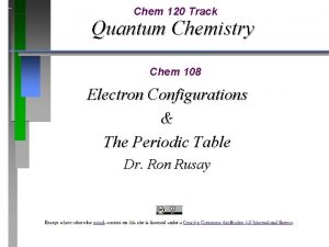 Chem 120 Track Quantum Chemistry Chem 108 Electron