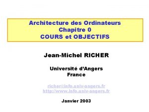 Architecture des Ordinateurs Chapitre 0 COURS et OBJECTIFS