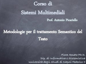 Corso di Sistemi Multimediali Prof Antonio Picariello Metodologie