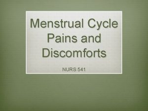 Menstrual Cycle Pains and Discomforts NURS 541 Objectives