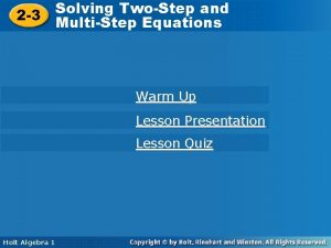 Solving TwoStep and Solving TwoStep 2 3 MultiStep