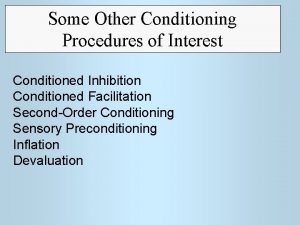 Some Other Conditioning Procedures of Interest Conditioned Inhibition