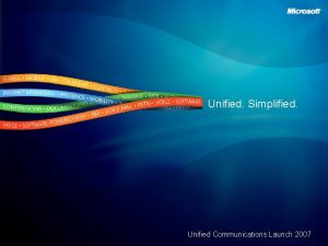 Unified Simplified Unified Communications Launch 2007 Vo IP