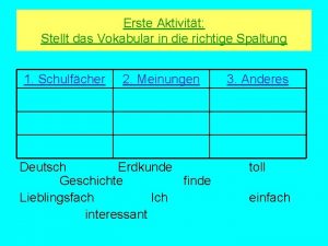 Erste Aktivitt Stellt das Vokabular in die richtige