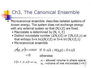 Ch 3 The Canonical Ensemble Microcanonical ensemble describes