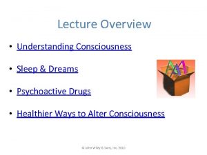 Lecture Overview Understanding Consciousness Sleep Dreams Psychoactive Drugs