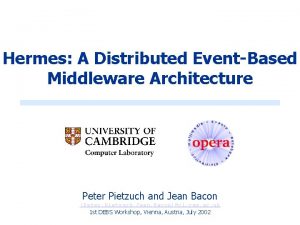 Hermes A Distributed EventBased Middleware Architecture Peter Pietzuch