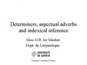 Determiners aspectual adverbs and indexical inference Alice G