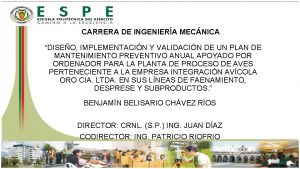 CARRERA DE INGENIERA MECNICA DISEO IMPLEMENTACIN Y VALIDACIN