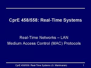 Cpr E 458558 RealTime Systems RealTime Networks LAN