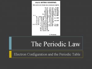 The Periodic Law Electron Configuration and the Periodic