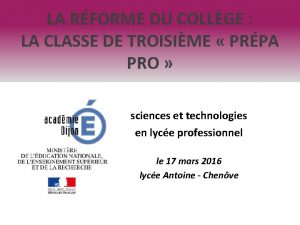 LA RFORME DU COLLGE LA CLASSE DE TROISIME