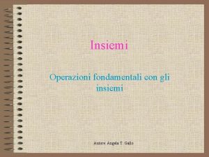 Insiemi Operazioni fondamentali con gli insiemi Autore Angela