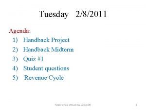 Tuesday 282011 Agenda 1 Handback Project 2 Handback