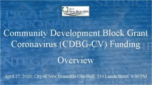 Community Development Block Grant Coronavirus CDBGCV Funding Overview