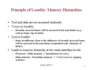 Principle of Locality Memory Hierarchies Text and data