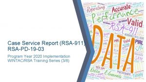 Case Service Report RSA911 RSAPD19 03 Program Year