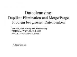 Datacleansing DuplikatElimination und MergePurge Problem bei grossen Datenbanken