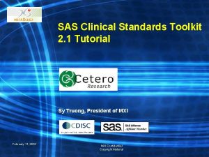 SAS Clinical Standards Toolkit 2 1 Tutorial Sy