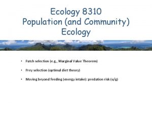 Ecology 8310 Population and Community Ecology Patch selection